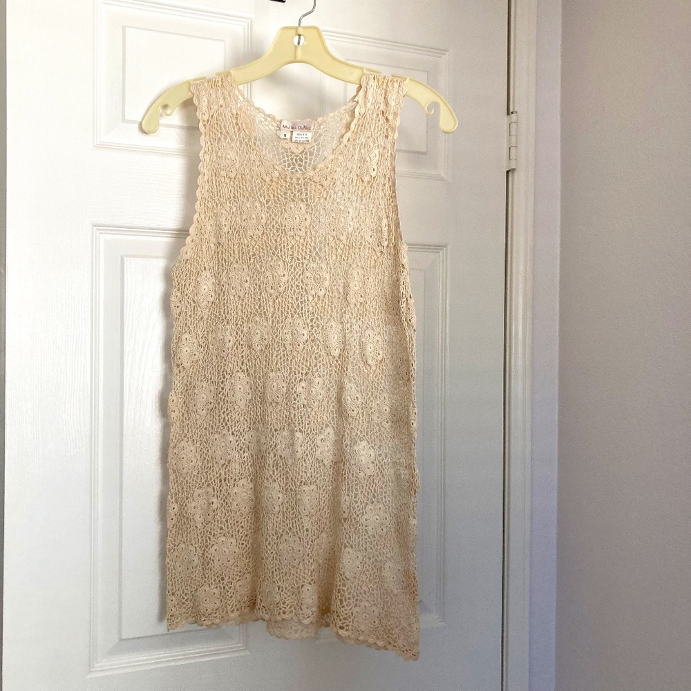 MaUra DaNiel Vintage Crocket Knit Tank Top Cream | Size S